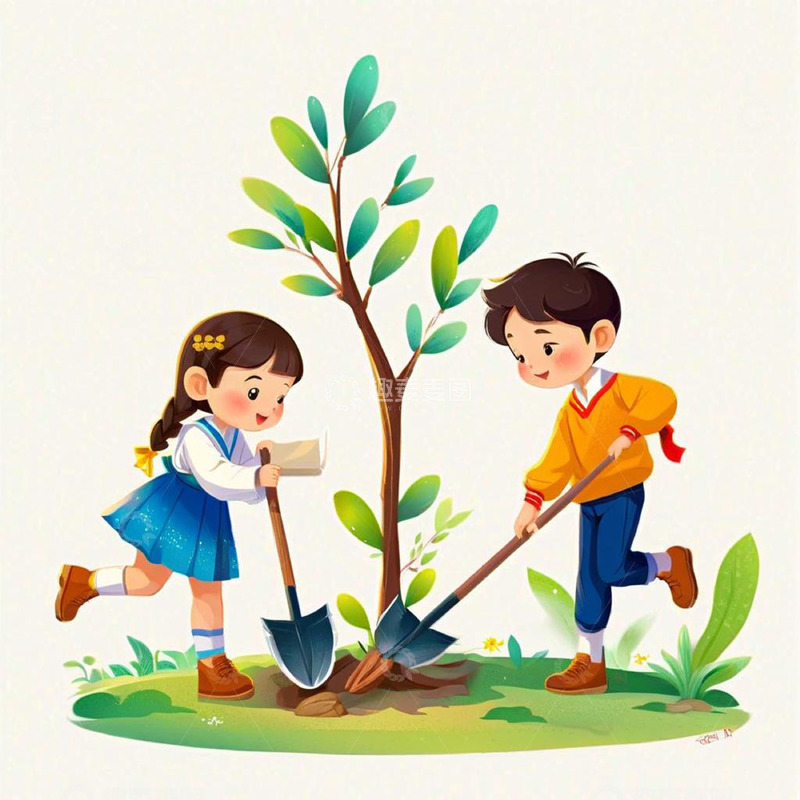 高清大图下载【趣麦麦图】植树节 儿童种树插画