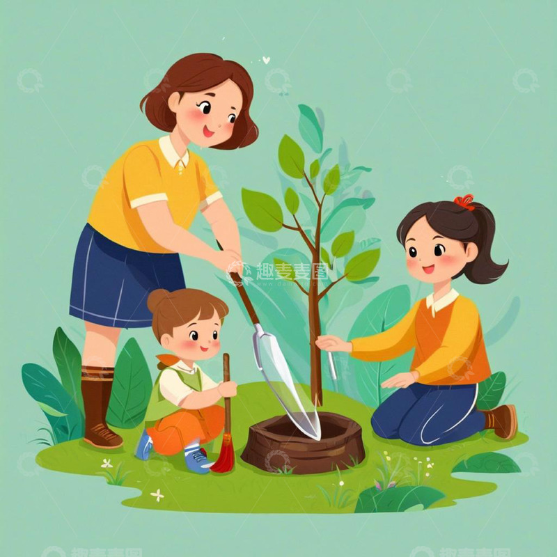 高清大图下载【趣麦麦图】植树节 种树插画素材