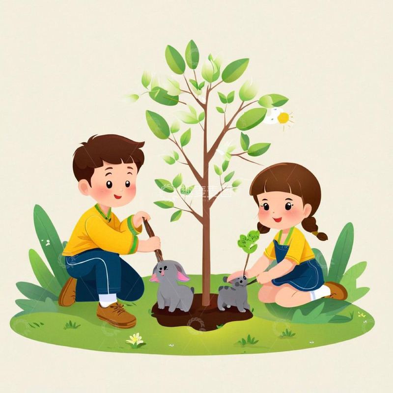 高清大图下载【趣麦麦图】植树节 插画素材1