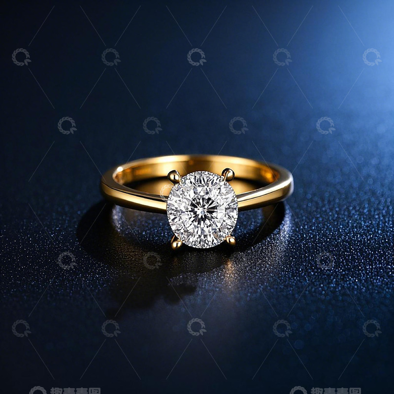 高清大图下载【趣麦麦图】蓝背景下的钻石金戒指