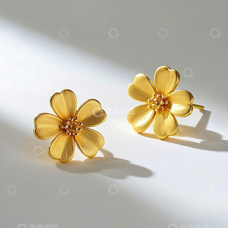 高清大图下载【趣麦麦图】花朵造型的精致黄金耳钉