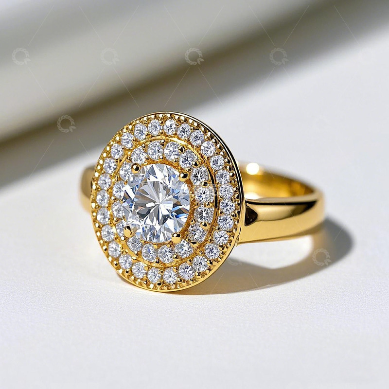 高清大图下载【趣麦麦图】圆形钻石簇拥金戒指