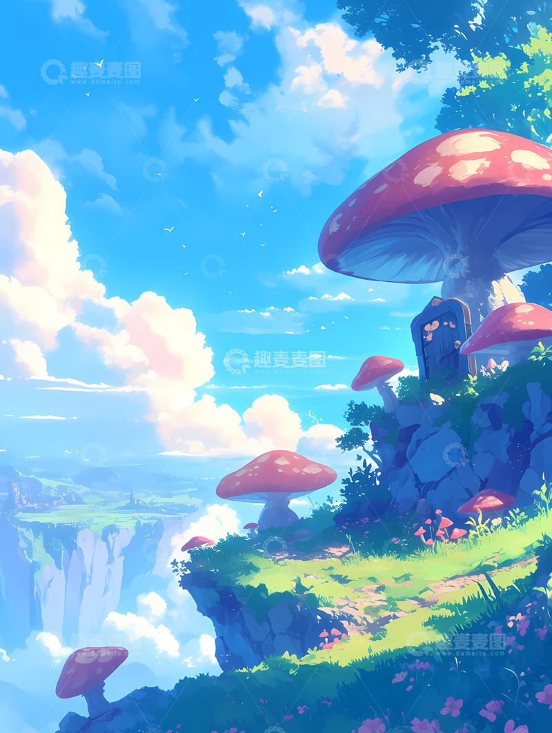 高清大图下载【趣麦麦图】蘑菇小屋背景