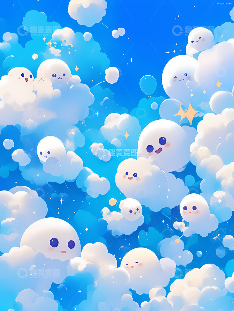 高清大图下载【趣麦麦图】蓝天白云卡通背景