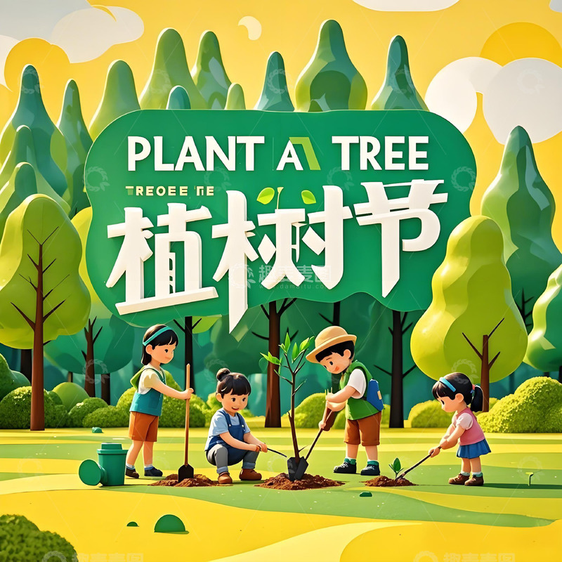 高清大图下载【趣麦麦图】植树节 节日海报2