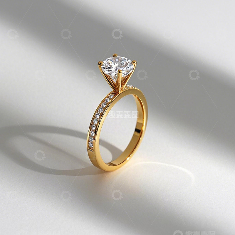 高清大图下载【趣麦麦图】圆形钻石簇拥金戒指1