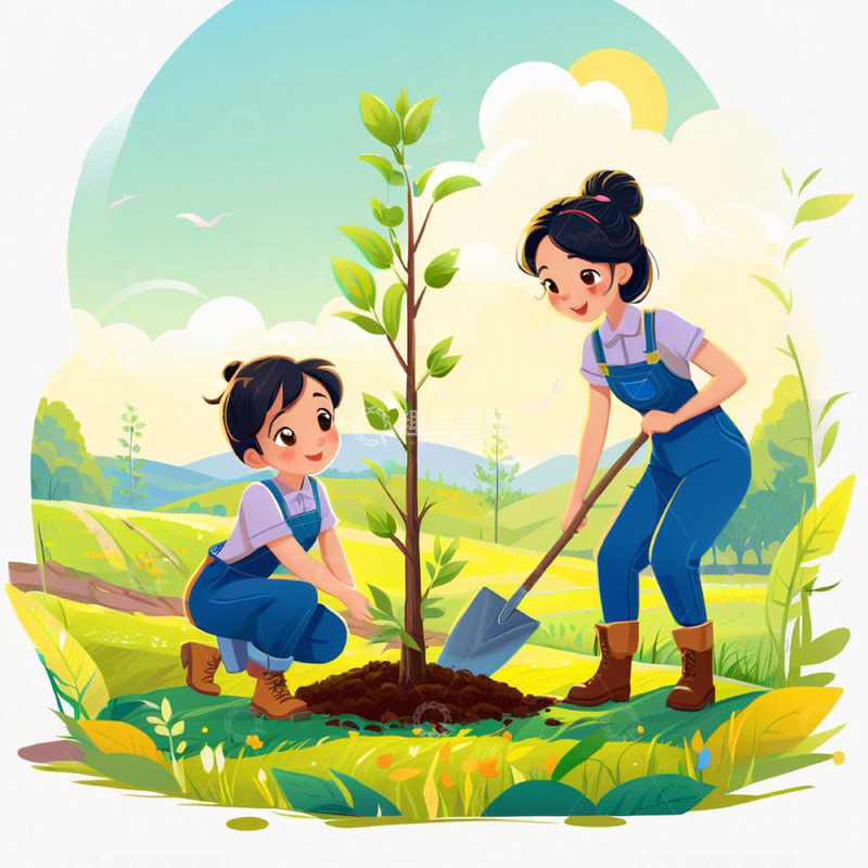 高清大图下载【趣麦麦图】植树节 插画素材2