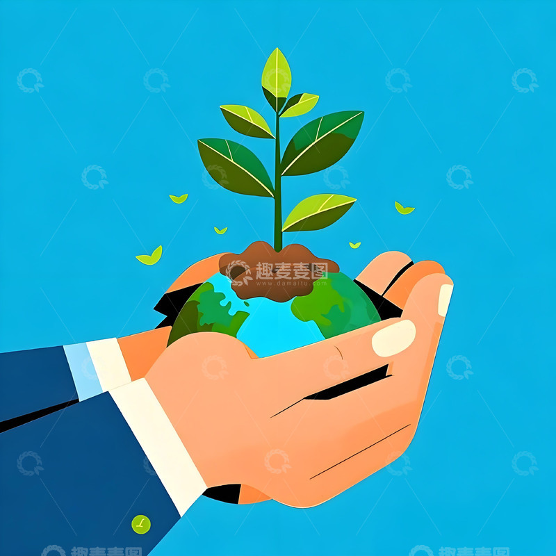 高清大图下载【趣麦麦图】植树节 手捧地球 插画元素