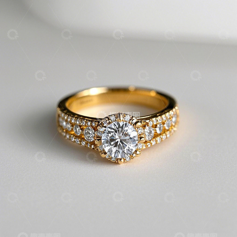 高清大图下载【趣麦麦图】精致钻石镶嵌金戒指