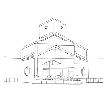 中国地标建筑苏州博物馆线稿图