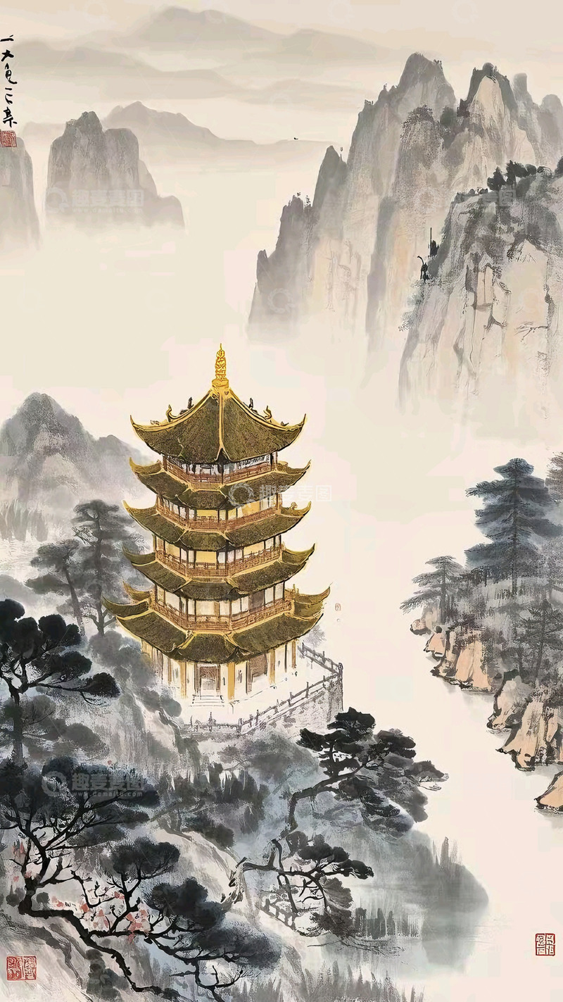 高清大图下载【趣麦麦图】水墨风黄鹤楼