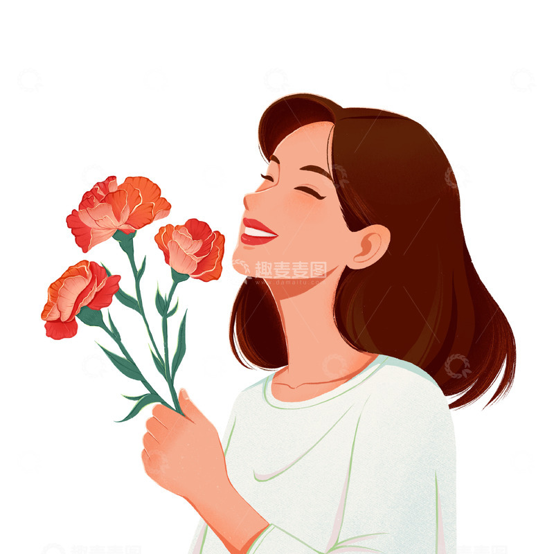 源文件下载【趣麦麦图】扁平肌理手绘三八妇女节妇女和康乃馨元素