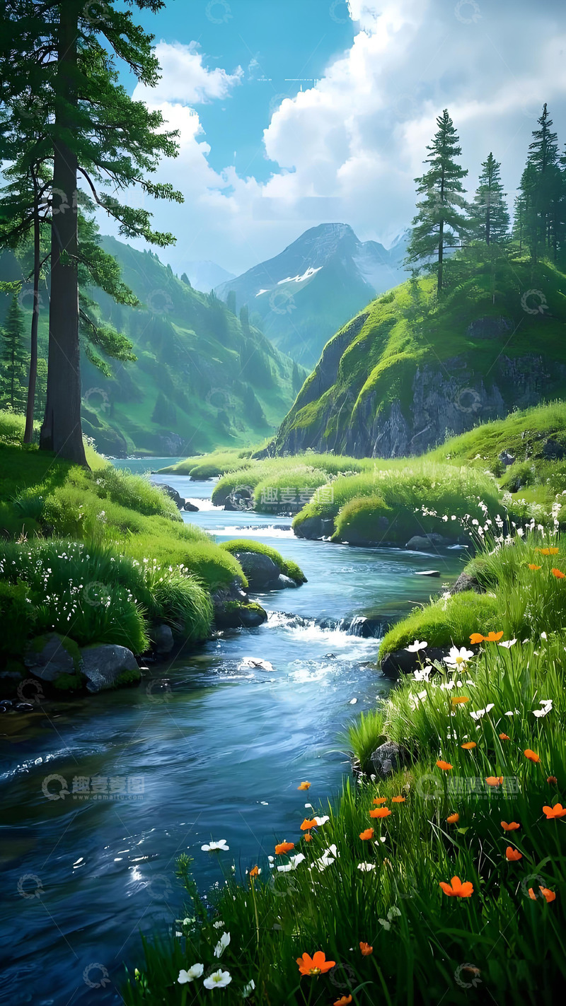 高清大图下载【趣麦麦图】春天山野田园农家柳树鸭子溪水燕子蓝天白云