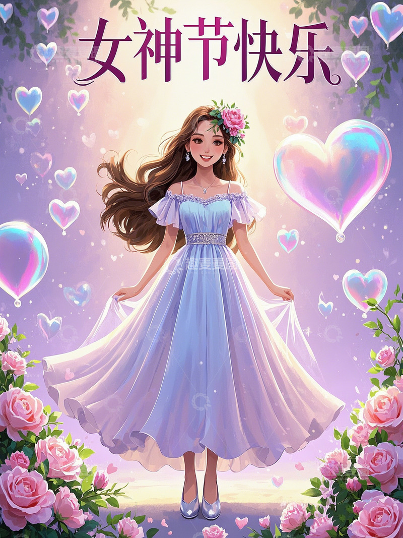 高清大图下载【趣麦麦图】三八女神节节日祝福海报背景！