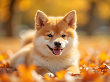 秋日趴着的柴犬