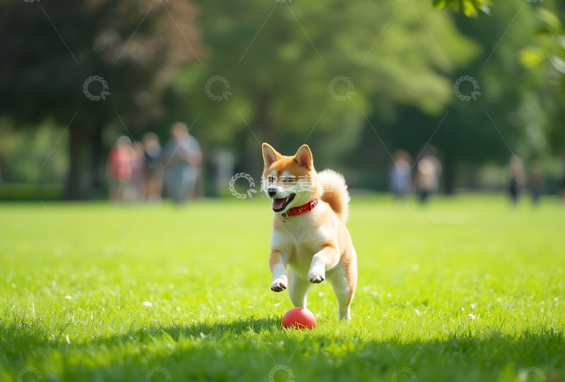 高清大图下载【趣麦麦图】公园玩耍的柴犬1