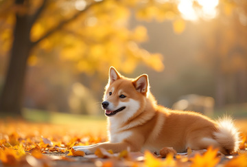 秋日趴着的柴犬二