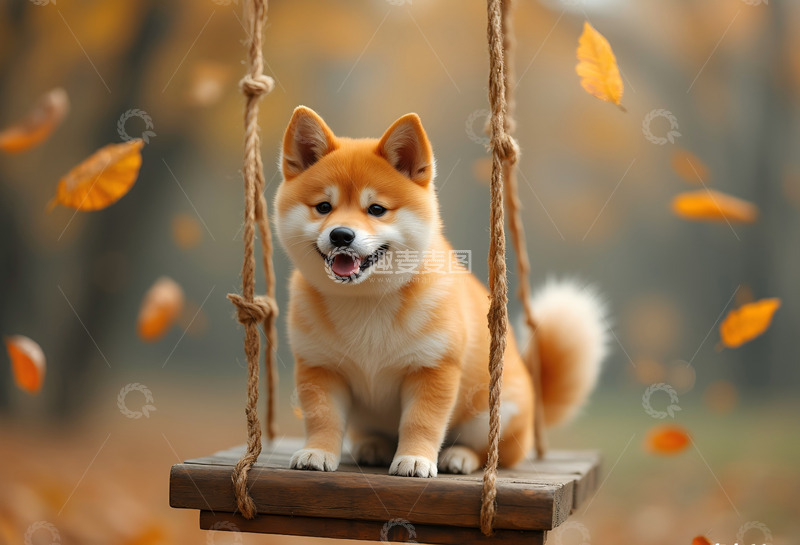 高清大图下载【趣麦麦图】荡秋千的柴犬