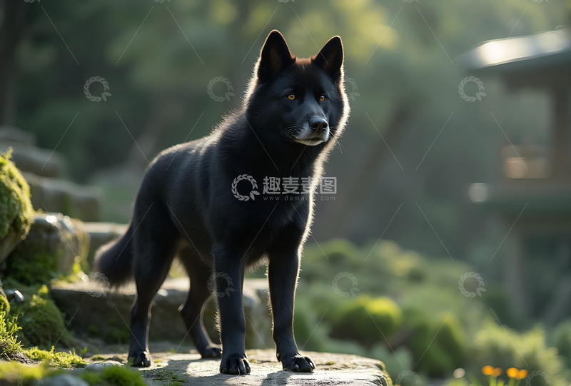 高清大图下载【趣麦麦图】农村的黑色柴犬