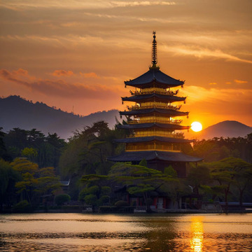 雷锋夕照  插画素材