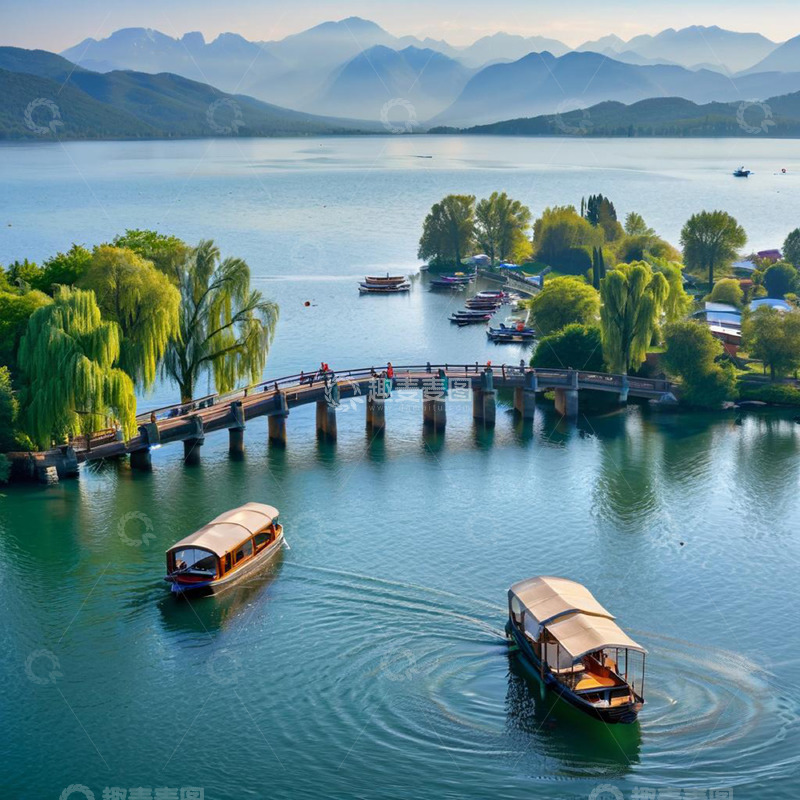 高清大图下载【趣麦麦图】西湖断桥地标 插画素材