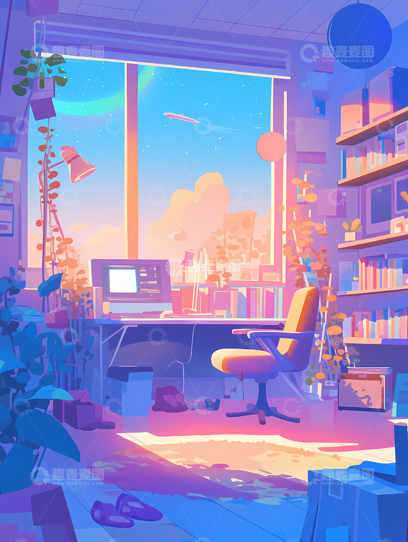 高清大图下载【趣麦麦图】室内卧室卡通素材