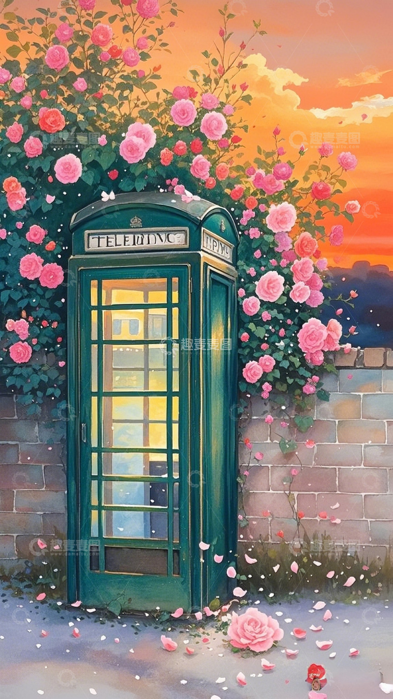 高清大图下载【趣麦麦图】墙下的电话亭