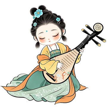 古风人物弹琵琶卡通素材