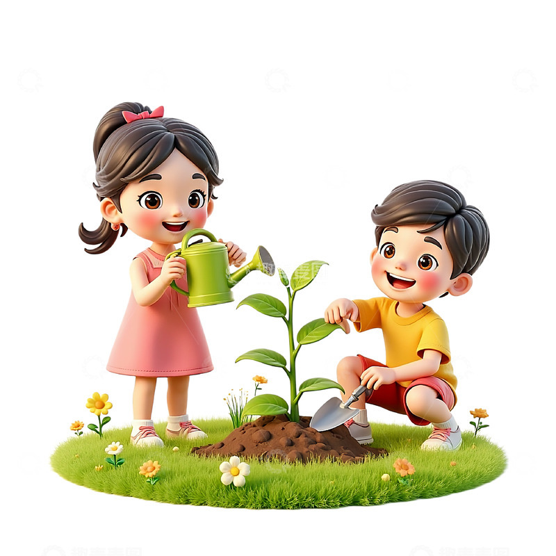 高清大图下载【趣麦麦图】可爱3D卡通人物植树节素材2