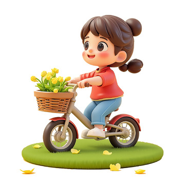 春季户外骑车我爱卡通女孩素材