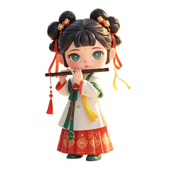 3D卡通吹笛子女孩素材