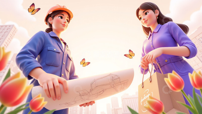 高清大图下载【趣麦麦图】妇女节职业女性3D卡通背景