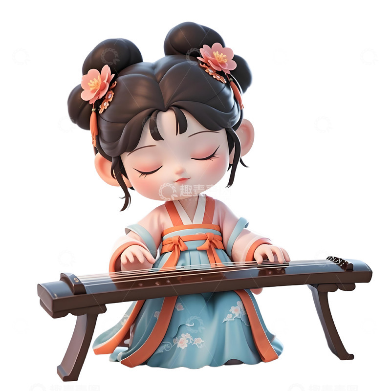高清大图下载【趣麦麦图】3D卡通弹古筝女孩素材