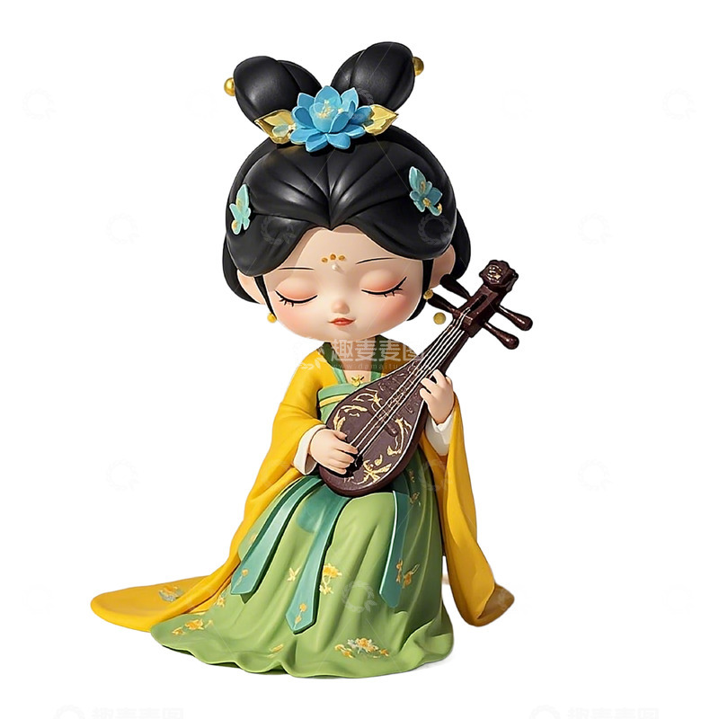 高清大图下载【趣麦麦图】3D卡通弹琵琶女孩素材