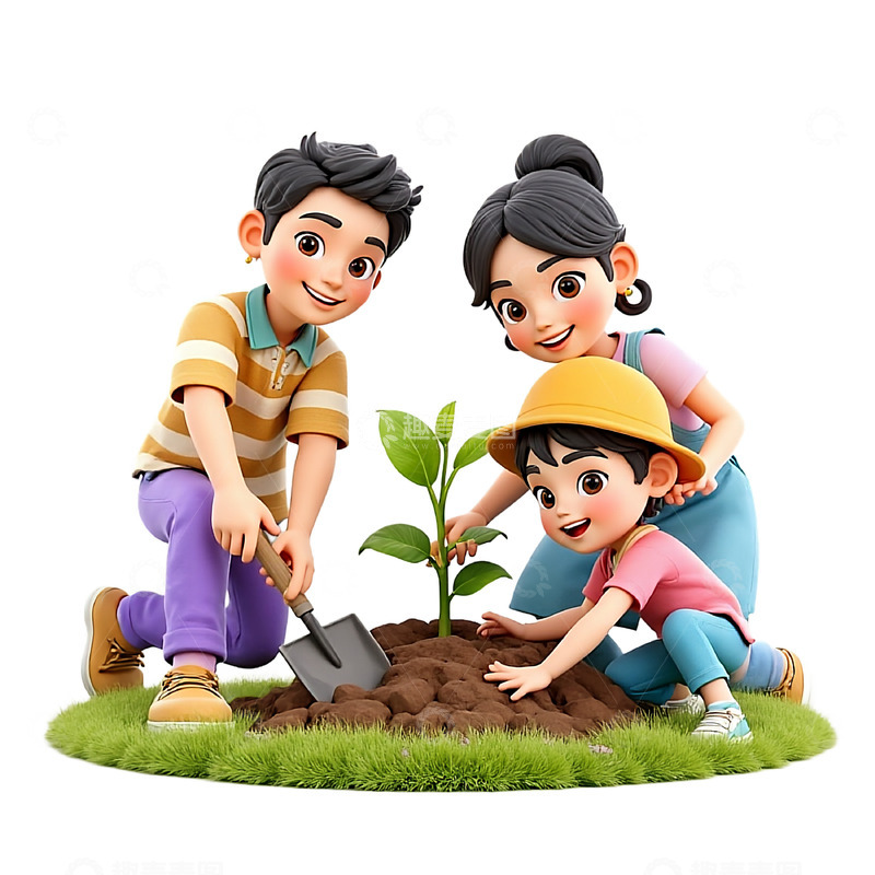 高清大图下载【趣麦麦图】卡通3D植树节人物素材
