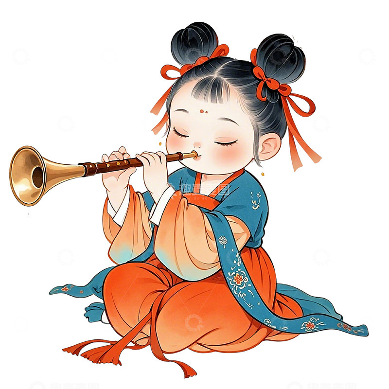 高清大图下载【趣麦麦图】古风人物吹唢呐卡通素材