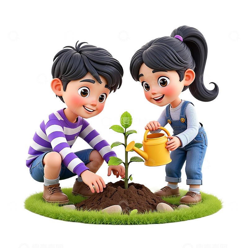 高清大图下载【趣麦麦图】可爱3D卡通人物植树节素材