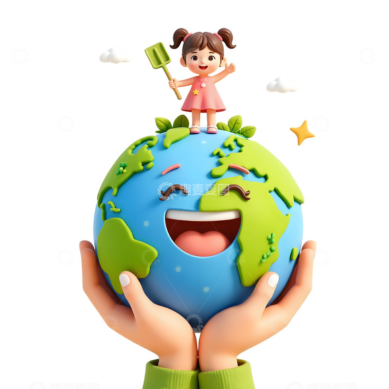 高清大图下载【趣麦麦图】卡通3D地球日植树节素材