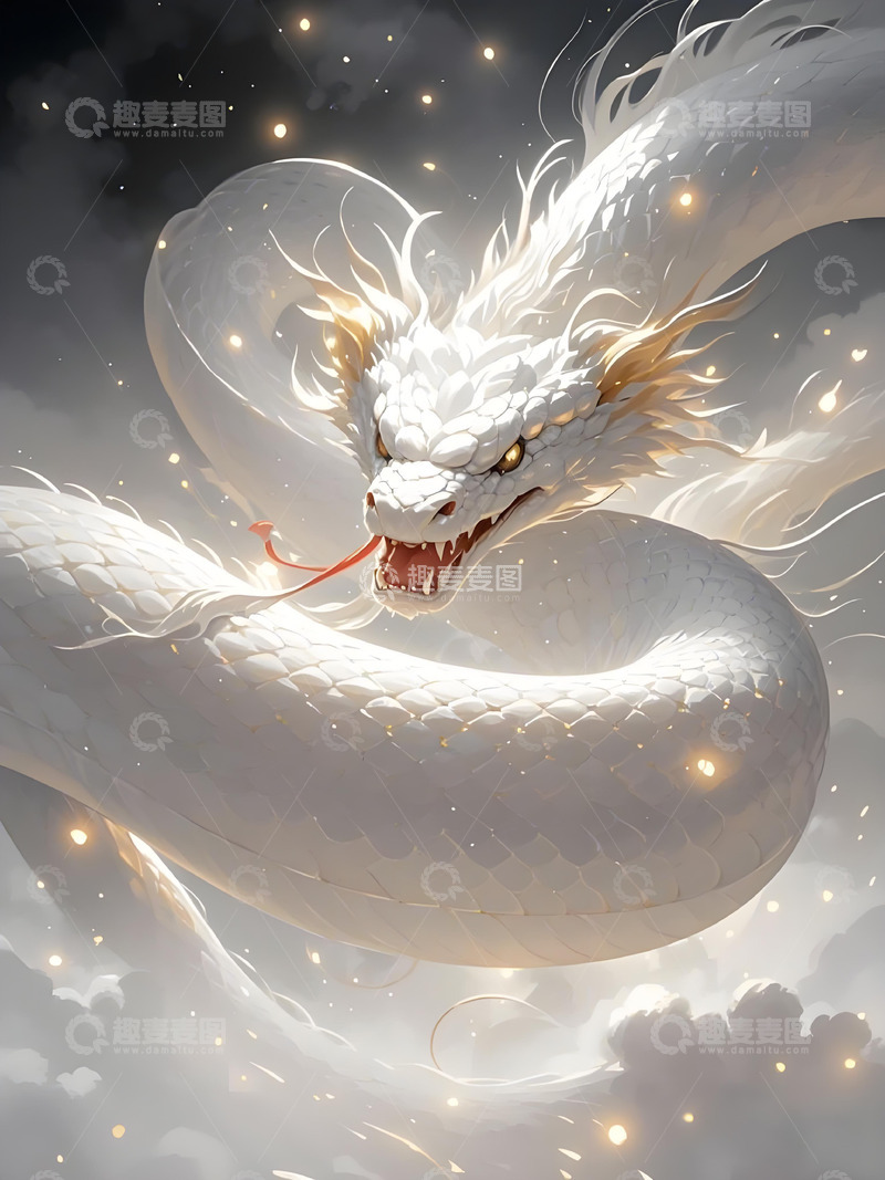 高清大图下载【趣麦麦图】十二生肖意境水墨画概念画风发光壁纸-蛇1