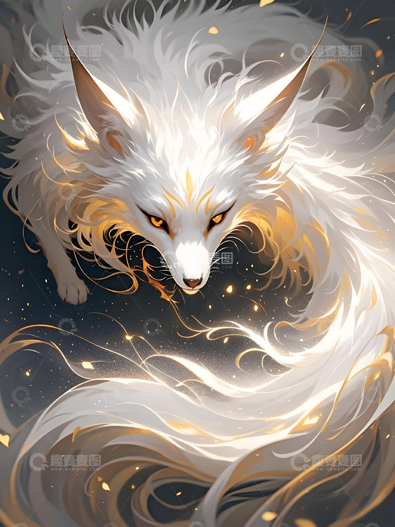 高清大图下载【趣麦麦图】动物素材壁纸意境水墨画概念画风白色-狐狸2