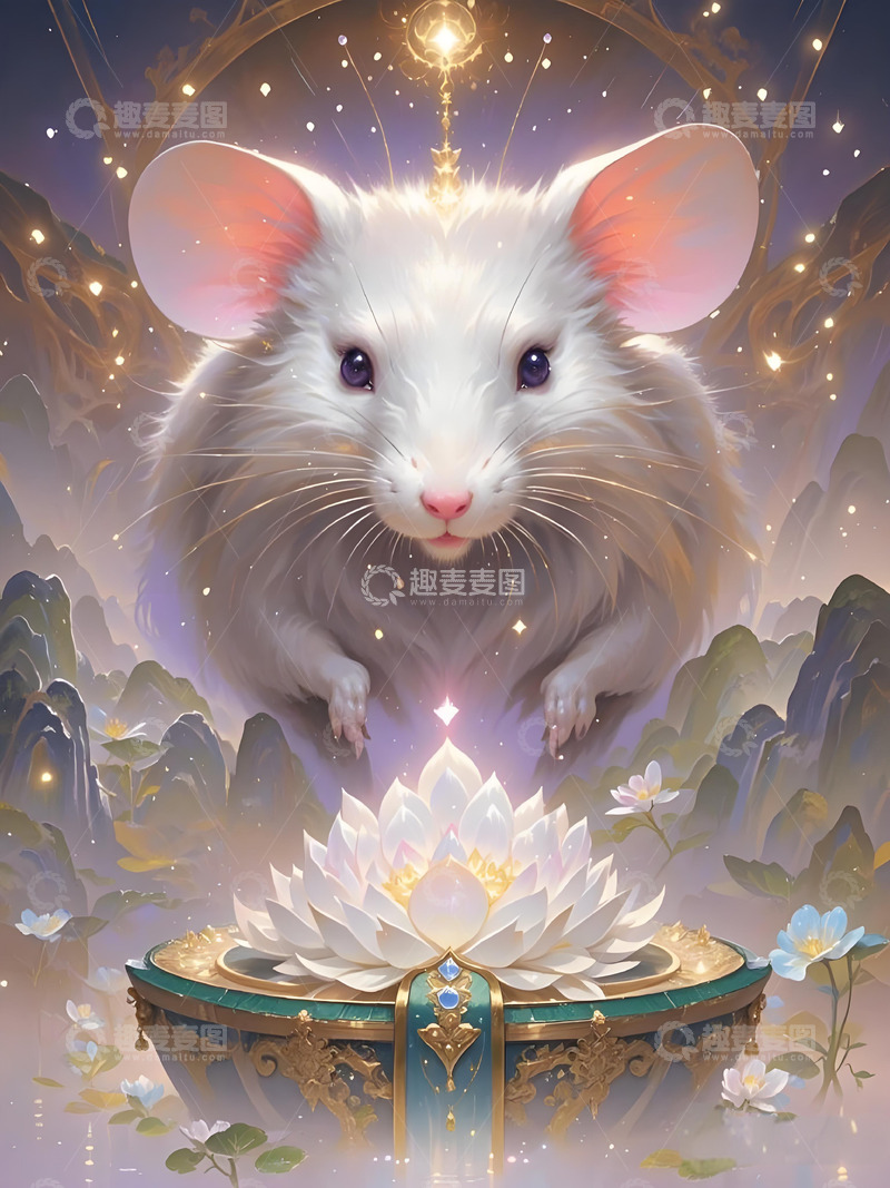 高清大图下载【趣麦麦图】十二生肖意境水墨画概念画风发光壁纸-鼠2