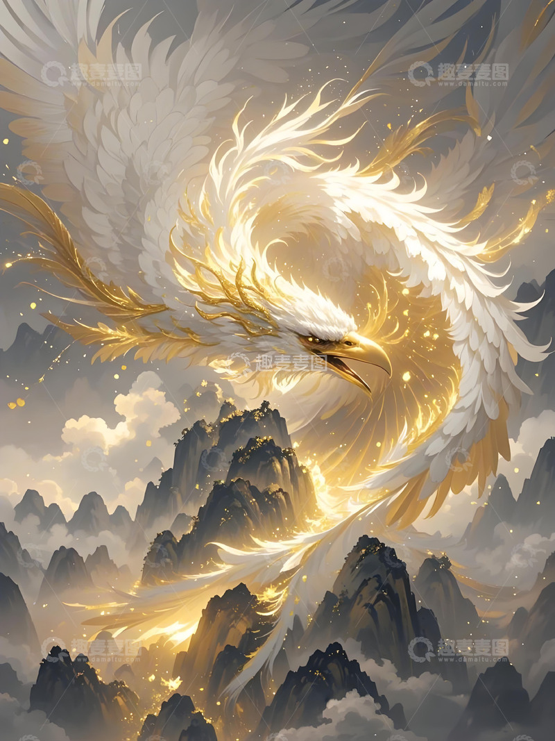 高清大图下载【趣麦麦图】动物素材壁纸意境水墨画概念画风发光-凤凰1