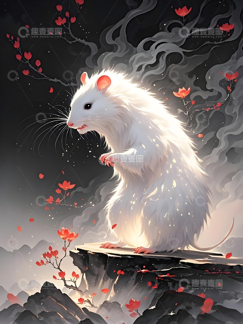 高清大图下载【趣麦麦图】十二生肖意境水墨画概念画风发光壁纸-鼠1