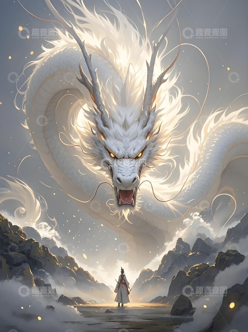 高清大图下载【趣麦麦图】十二生肖意境水墨画概念画风发光壁纸-龙1