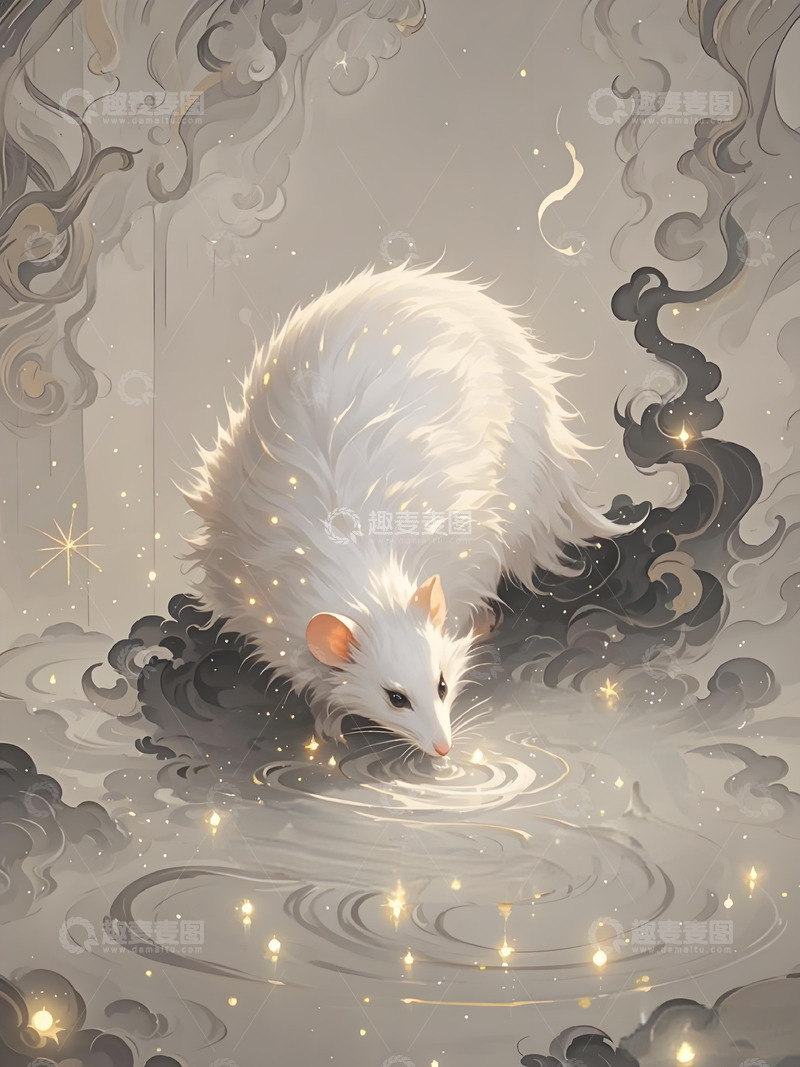 高清大图下载【趣麦麦图】十二生肖意境水墨画概念画风发光壁纸-鼠