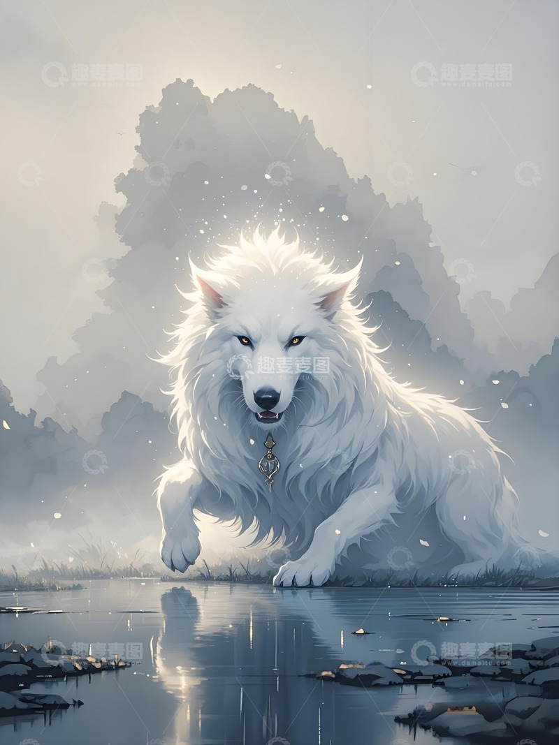 高清大图下载【趣麦麦图】十二生肖意境水墨画概念画风发光壁纸-狗2