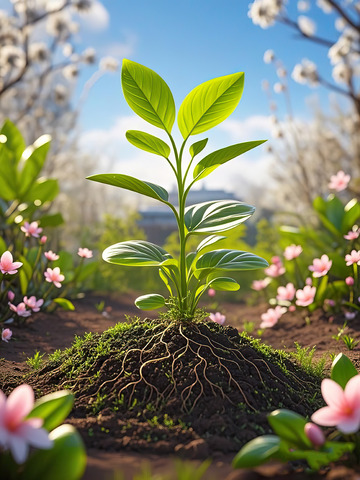 春天发芽的小树苗植树节素材8