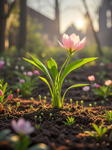 春天发芽的小花苗植树节素材