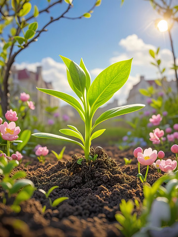 春天发芽的小树苗植树节素材