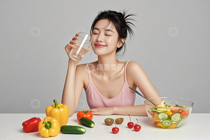 高清大图下载【趣麦麦图】健康饮食轻食喝水的女人摄影图1
